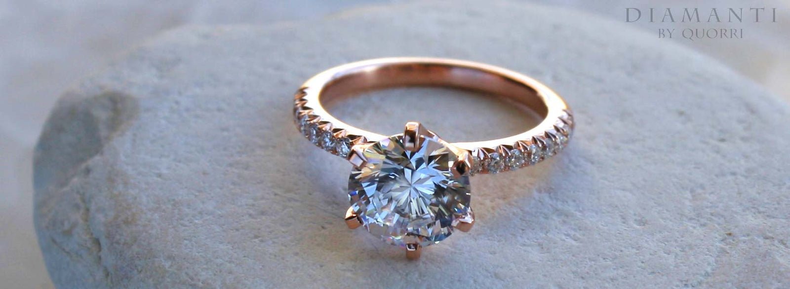 rose gold six prong round brilliant lab diamond engagenent ring