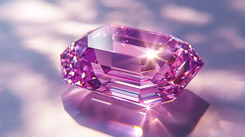 5 carat lab grown emerald cut pink sapphire diamond at Quorri Canada