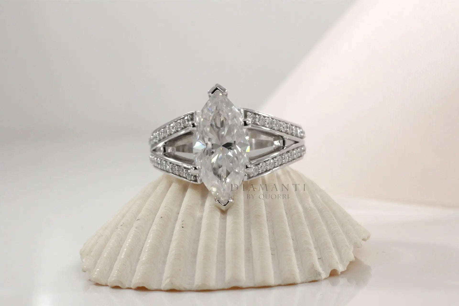 14k white gold designer split band 4ct marquise lab diamond engagement ring