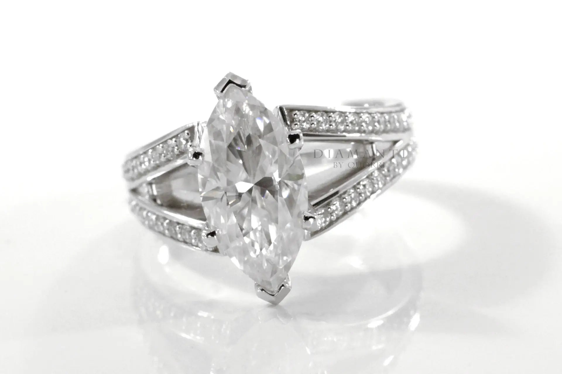 3.5 carat platinum designer split band marquise lab diamond engagement ring Quorri