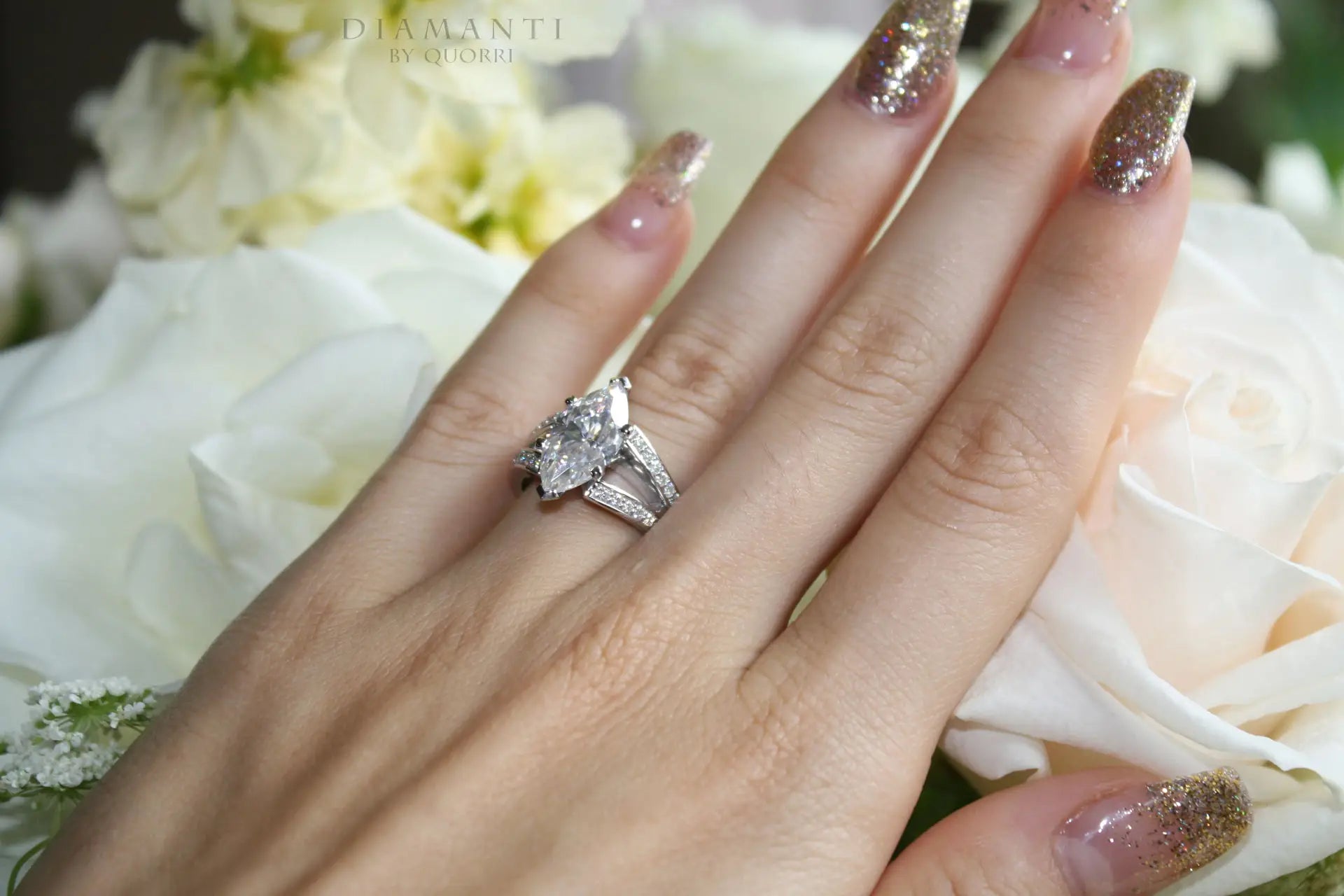 designer split band 4ct marquise lab grown diamond engagement ring Quorri