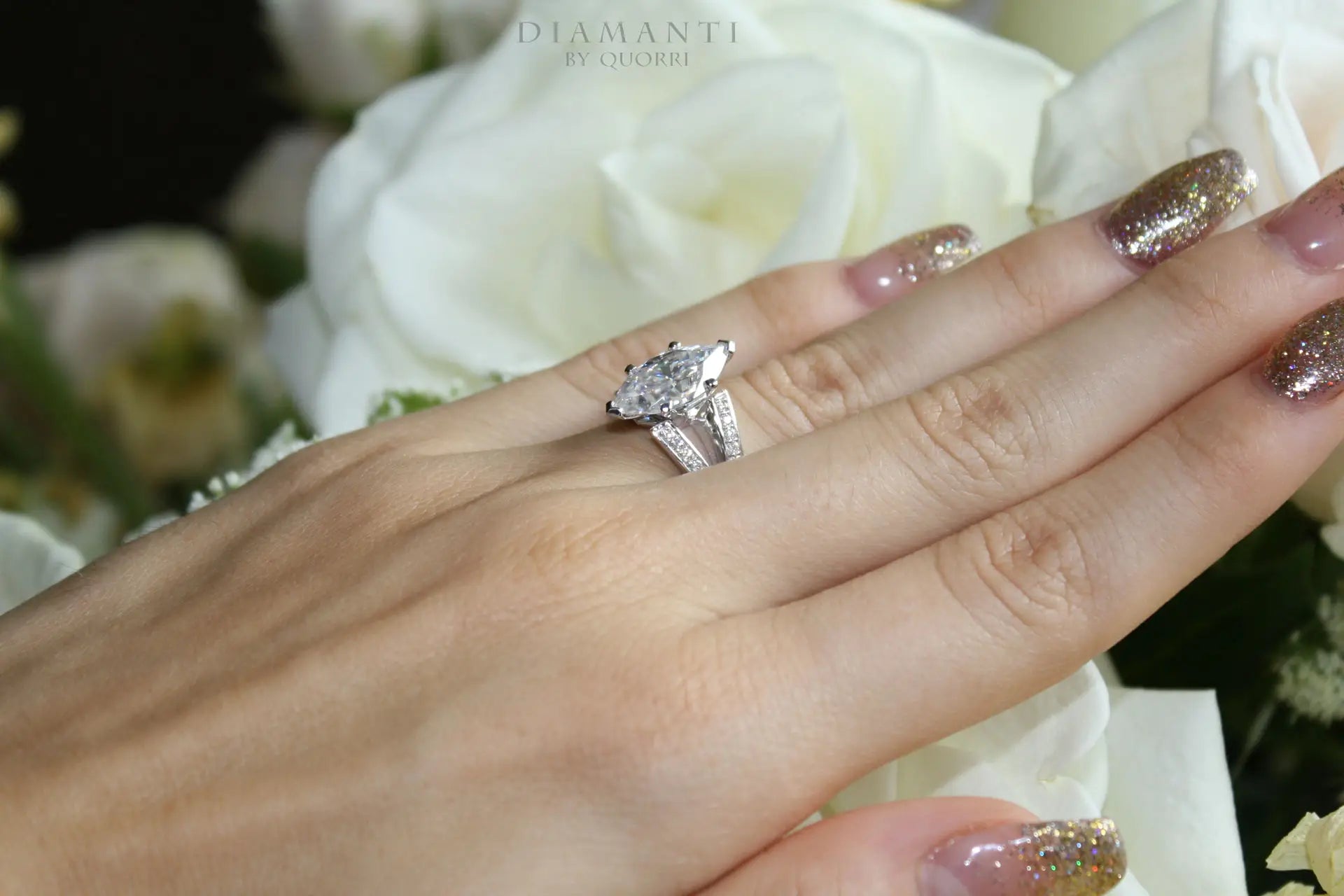 buy cheap designer split band marquise lab diamond engagement rings Canada