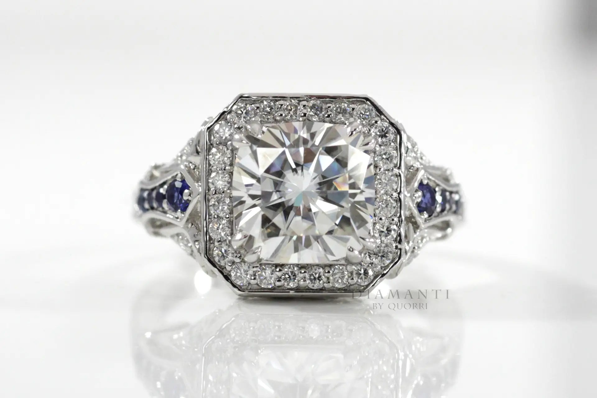 vintage dual claw prong filigree cushion lab made diamond engagement ring