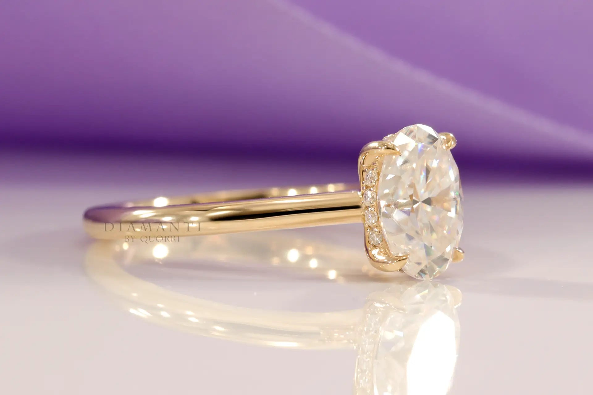 yellow gold oval lab diamond hidden halo engagement ring