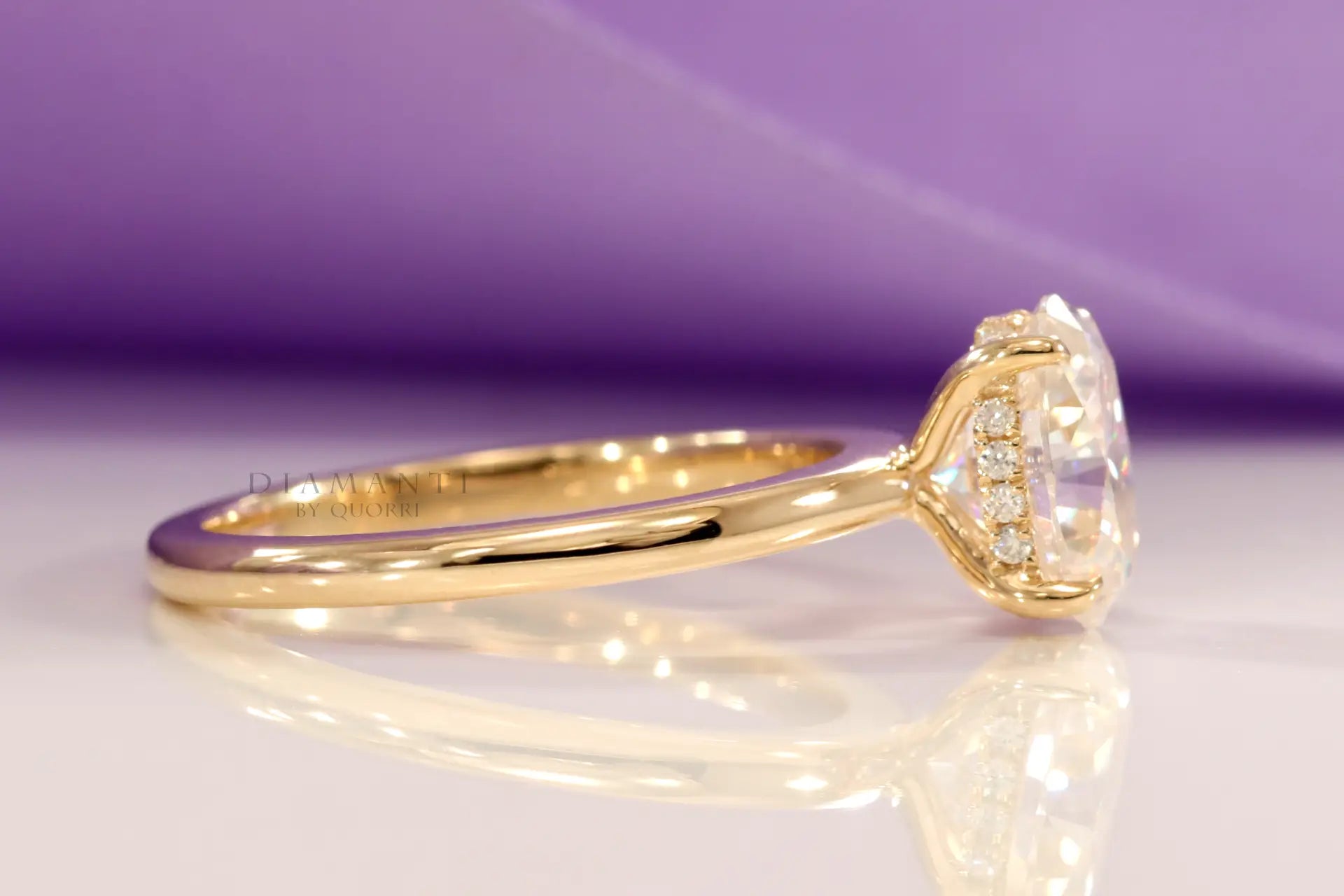 yellow gold oval lab diamond hidden halo solitaire ring