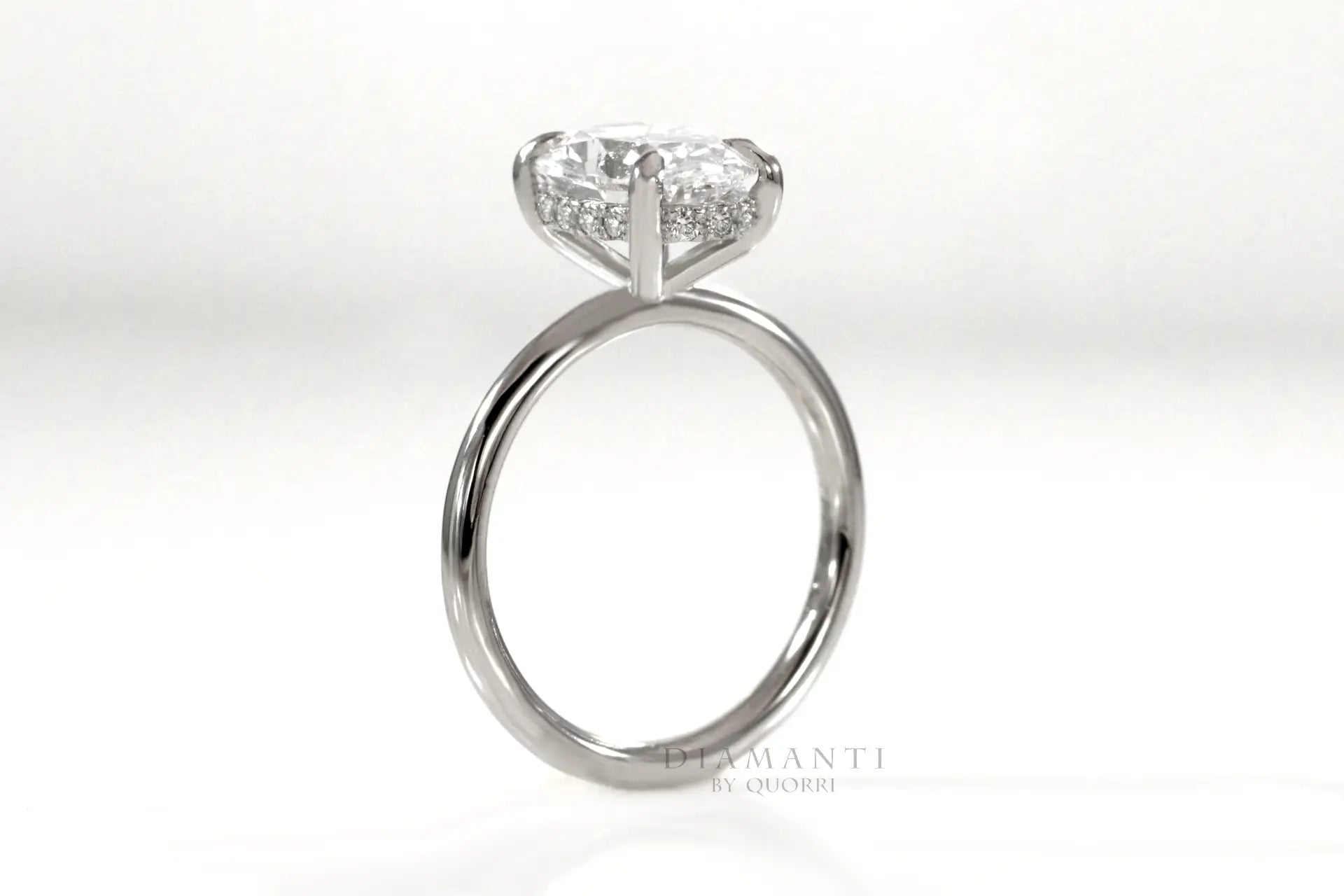 4 claw prong under-halo oval lab diamond engagement ring