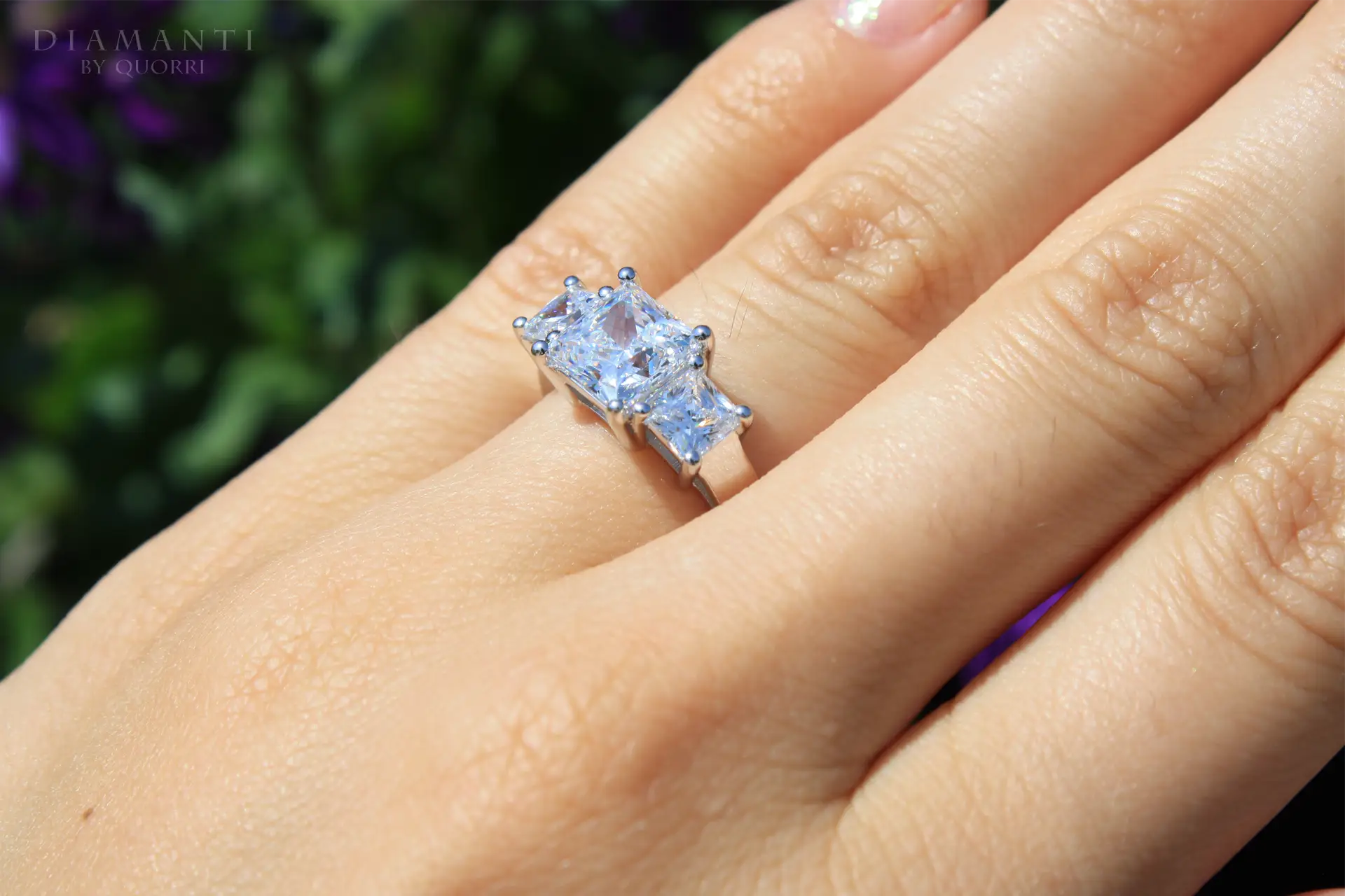 platinum 3 stone trilogy 2.5ct princess lab created diamond engagement ring