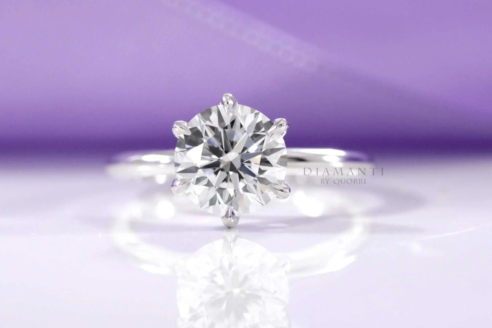 six prong white gold lab diamond engagement solitaire ring