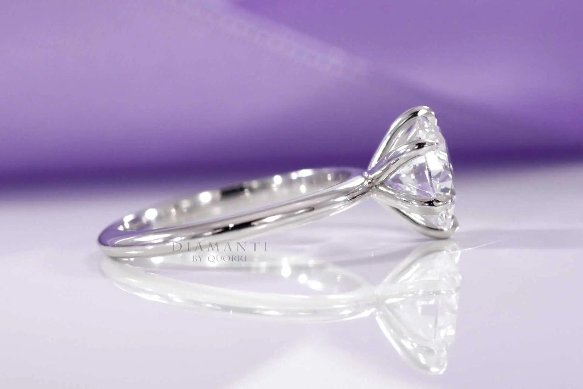 six prong Platinum lab diamond engagement solitaire ring