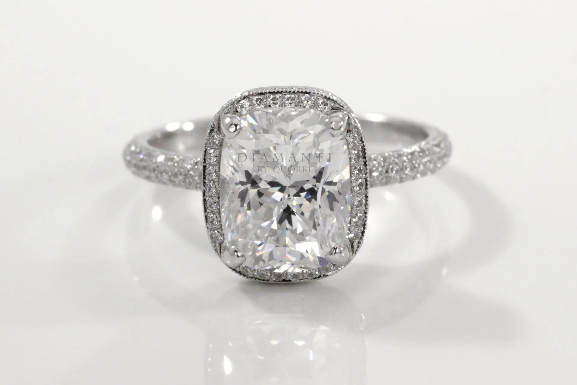platinum designer 3 carat elongated cushion halo lab diamond engagement ring Quorri