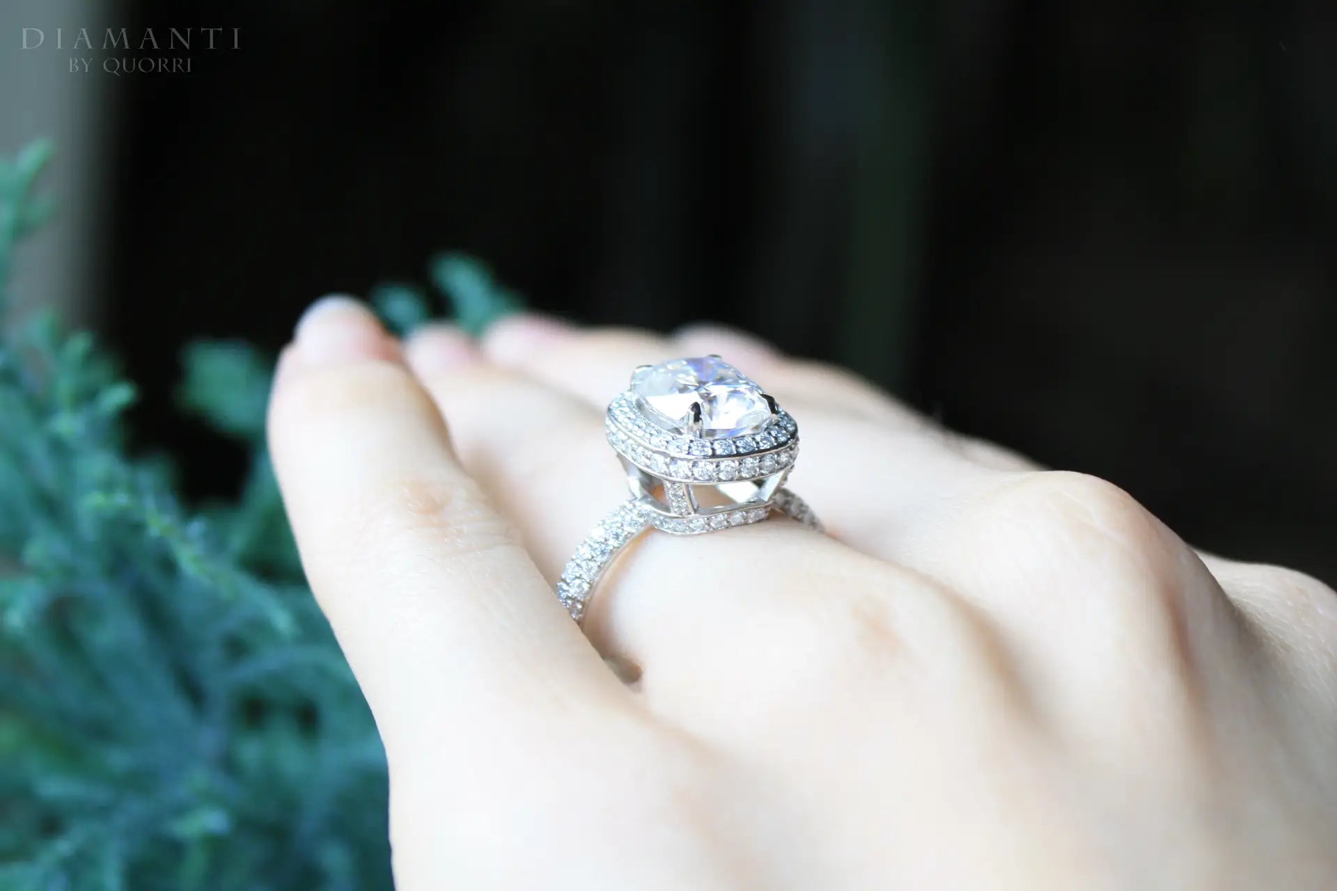 affordable designer 4.5 carat elongated cushion halo white gold lab diamond engagement ring Quorri