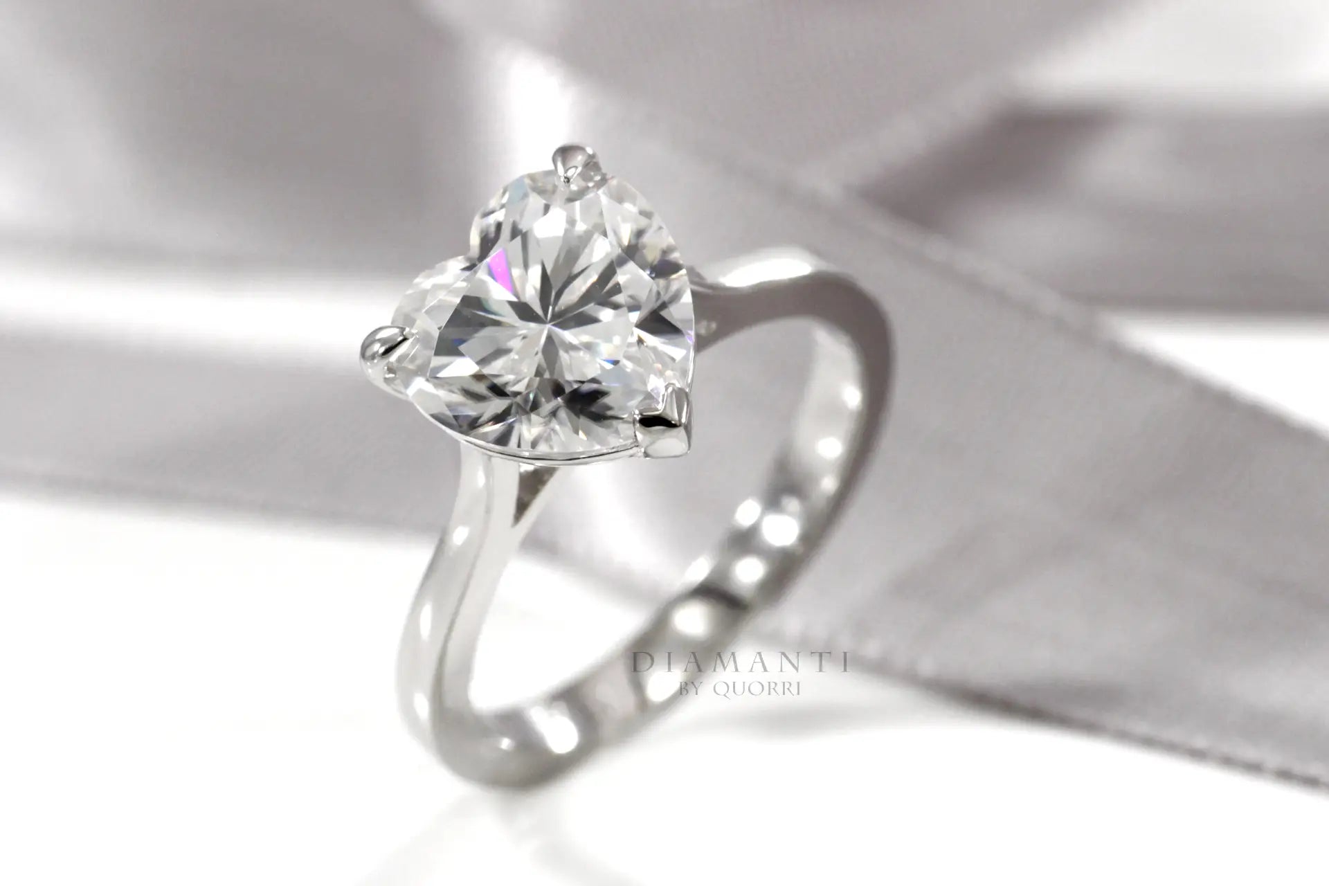 heart cut white gold Platinum lab grown diamond solitaire engagement ring