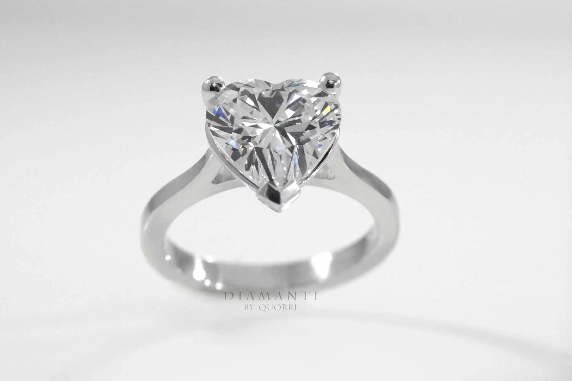low cost heart cut lab grown diamond solitaire engagement ring