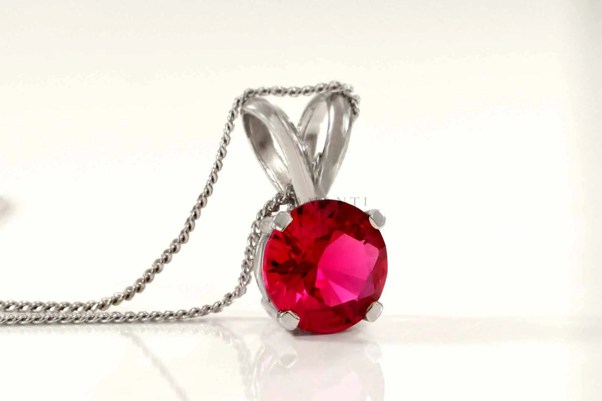 18k white gold cultured blood red ruby solitare necklace pendant Quorri
