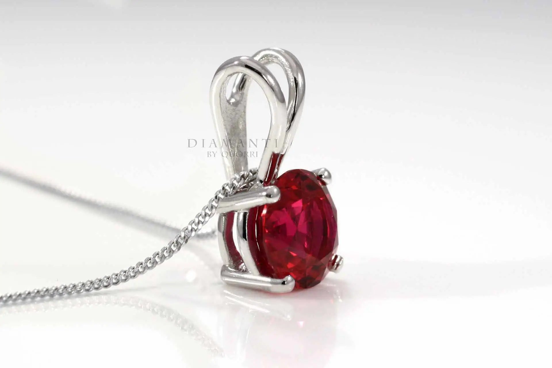 14k white gold blood red ruby solitare necklace pendant Quorri