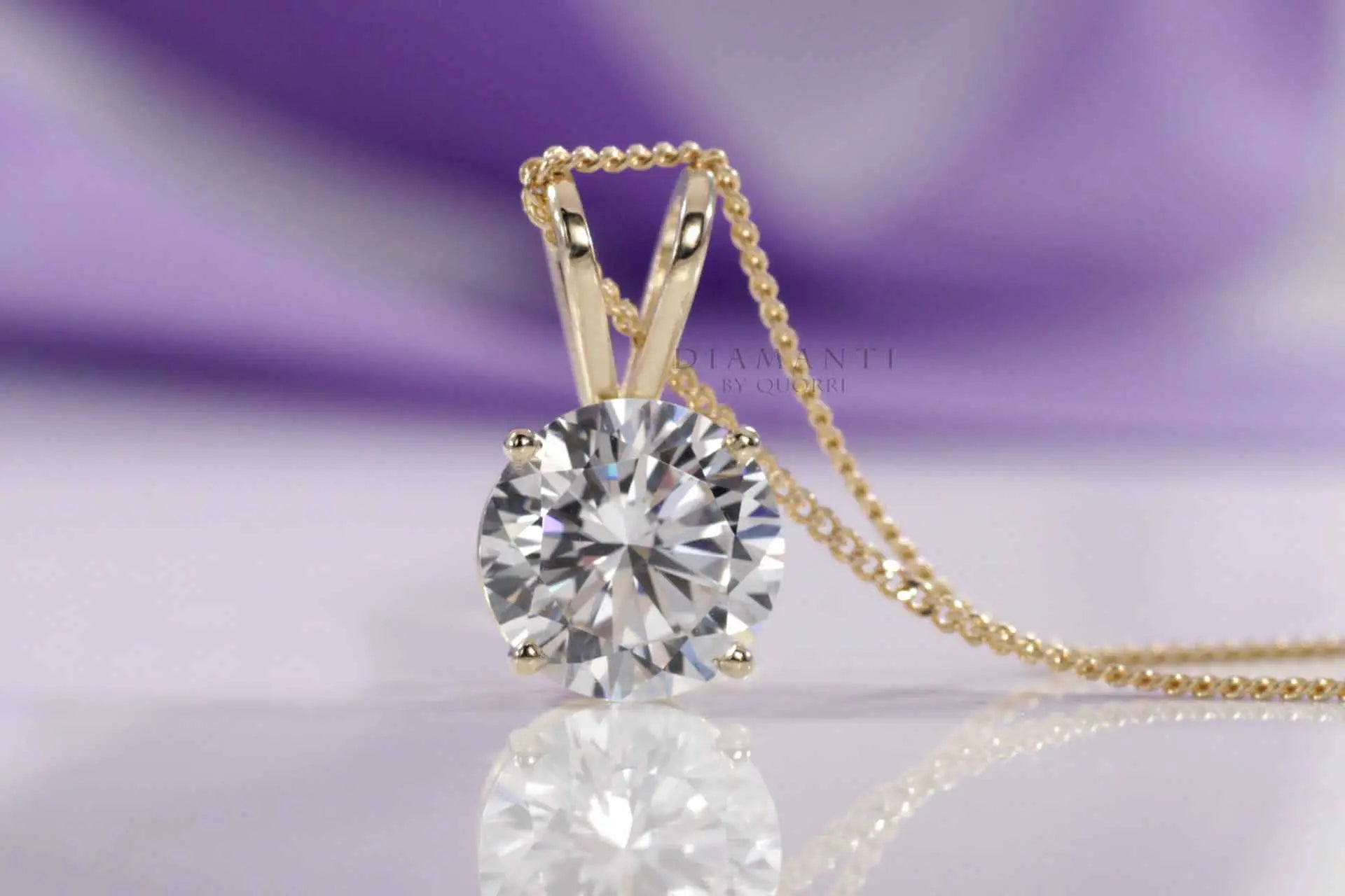 solitaire 2 carat 14k yellow gold lab grown diamond pendant Quorri Canada