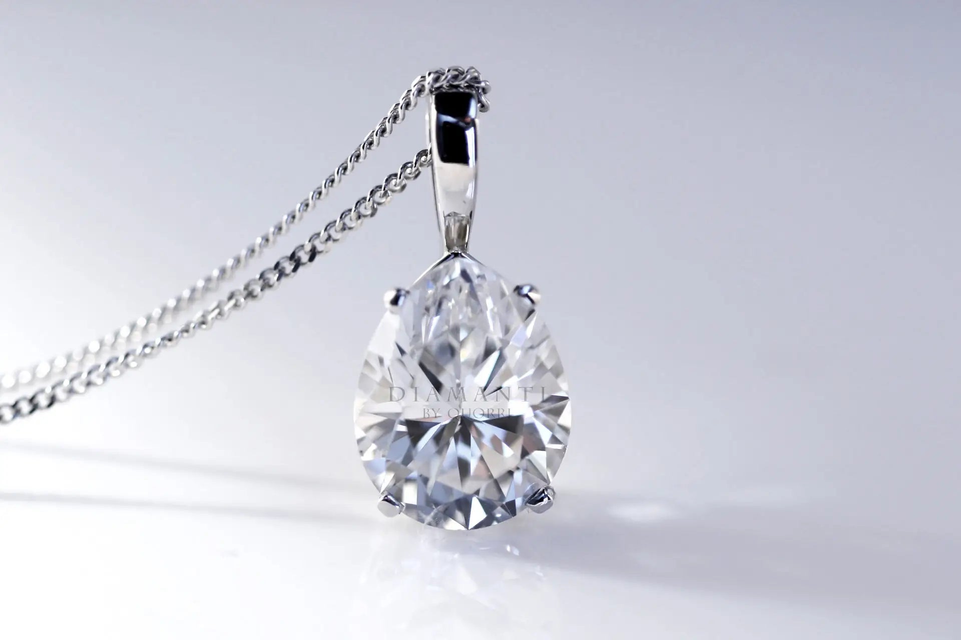 18k white gold 2 carat pear lab grown diamond solitaire pendant Quorri