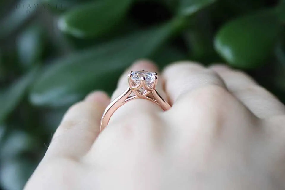 low cost six prong rose gold solitaire diamond engagement ring