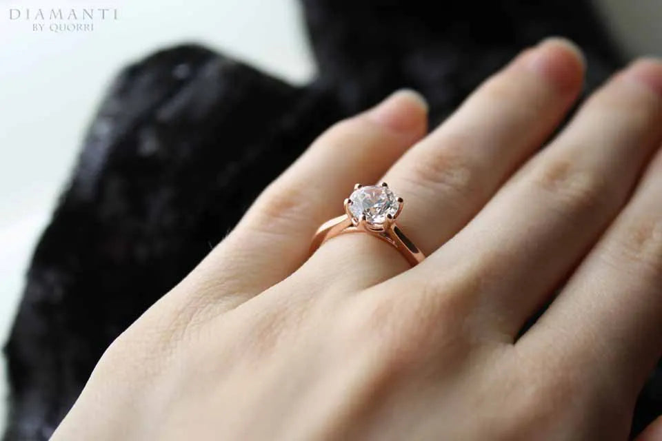 buy six prong rose gold solitaire created diamond engagement ring