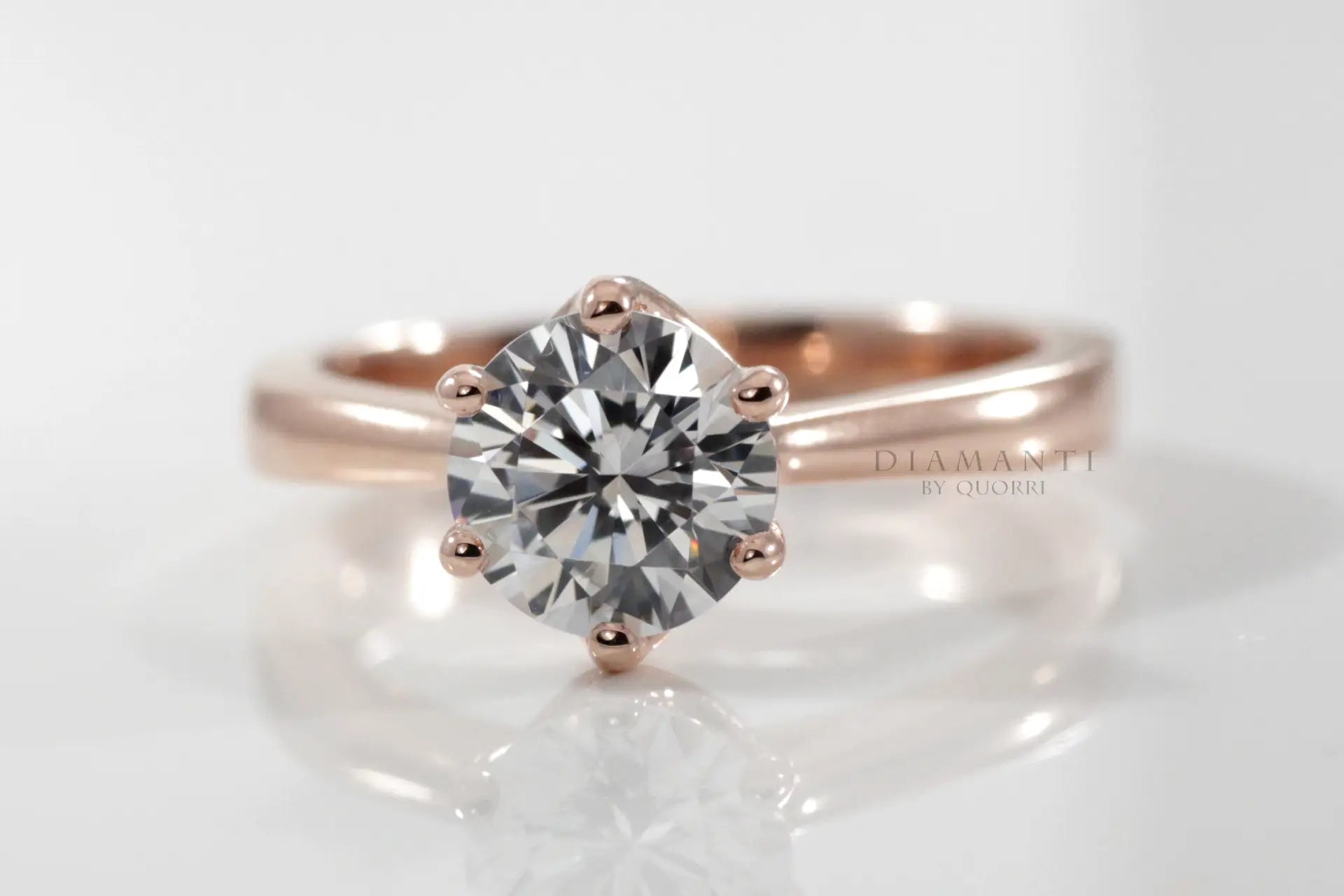 affordable six prong rose gold solitaire lab diamond engagement ring