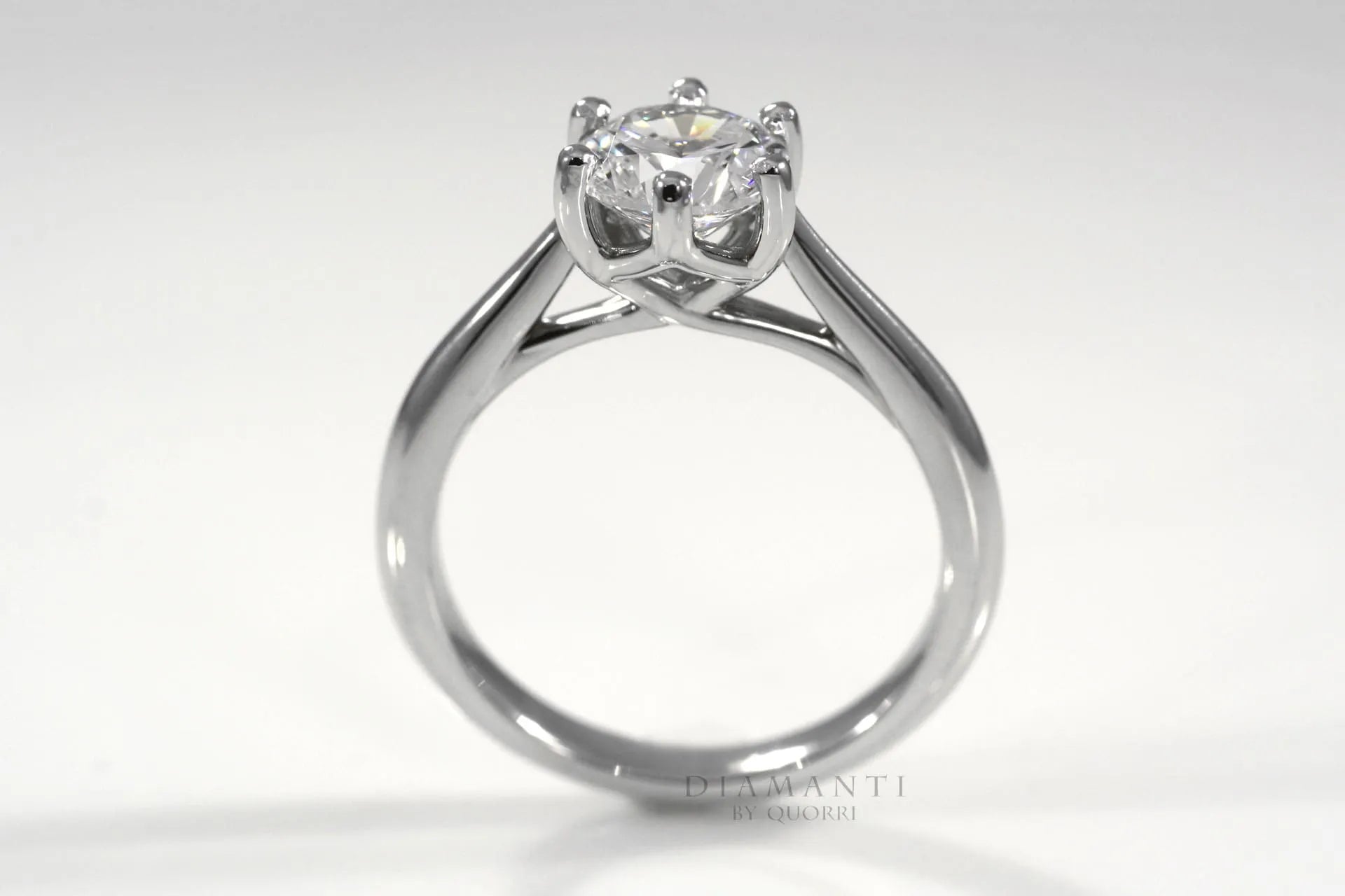 six prong white gold solitaire lab grown diamond engagement ring