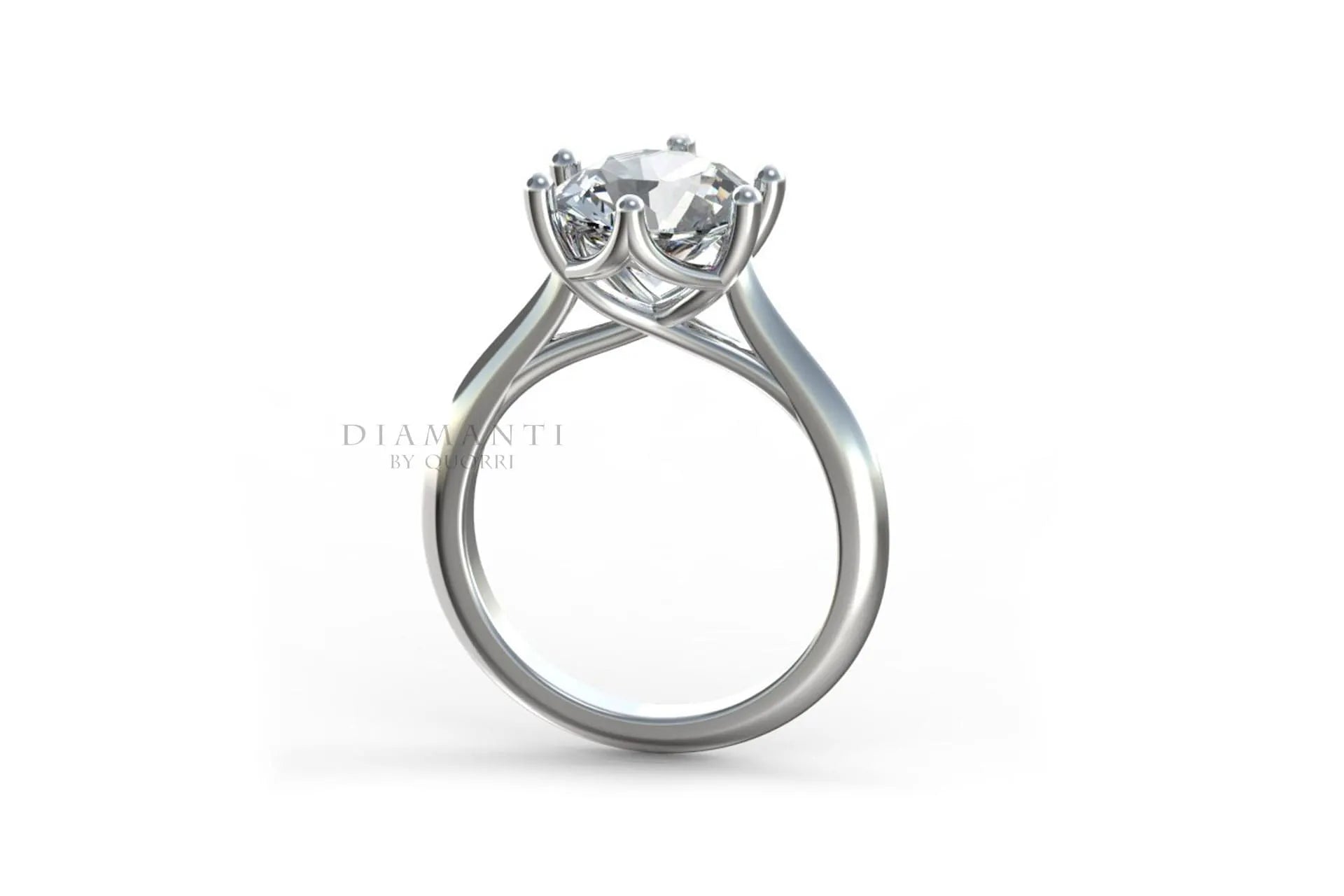 six prong 18k white gold solitaire lab diamond engagement ring