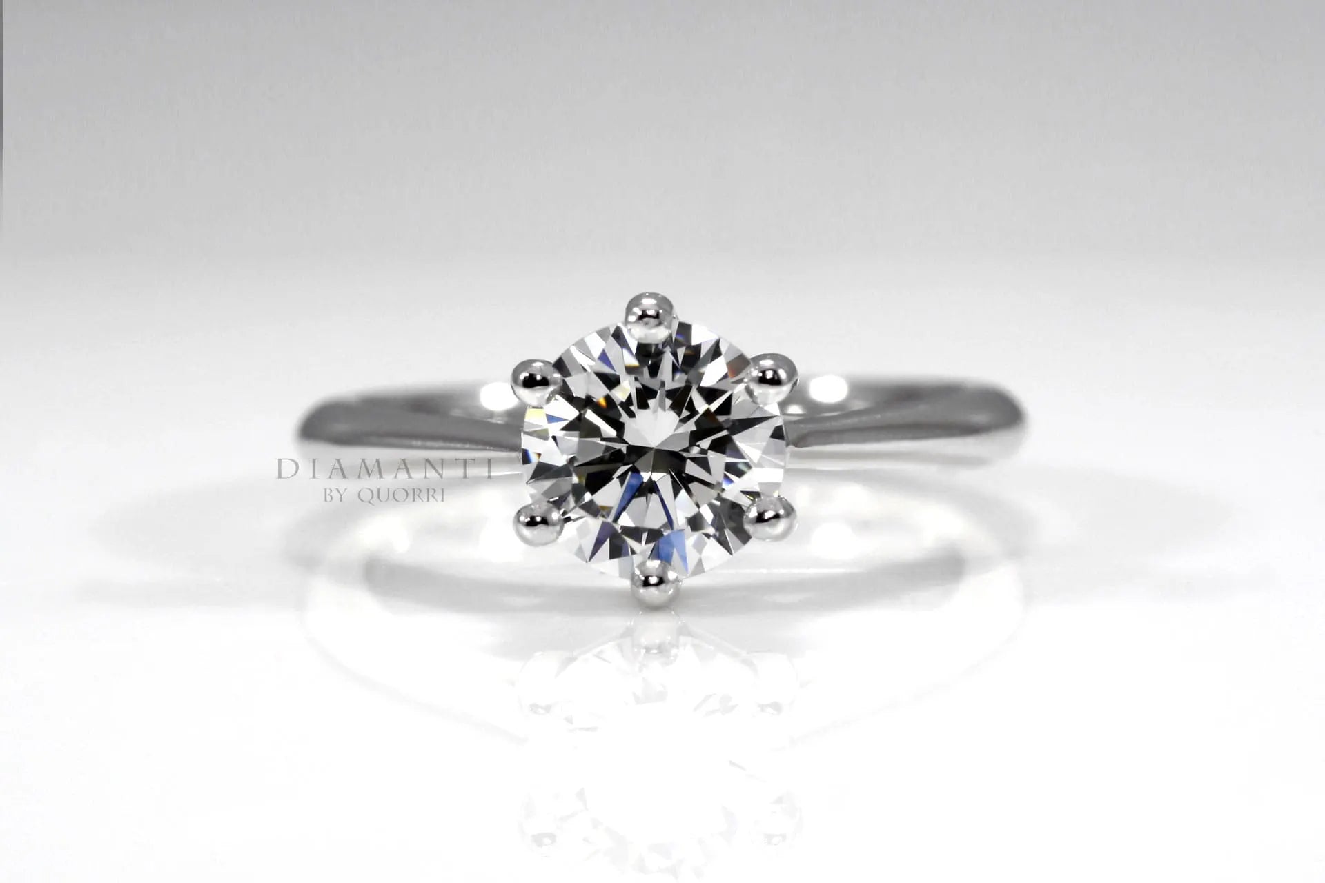six prong white gold solitaire lab diamond engagement ring