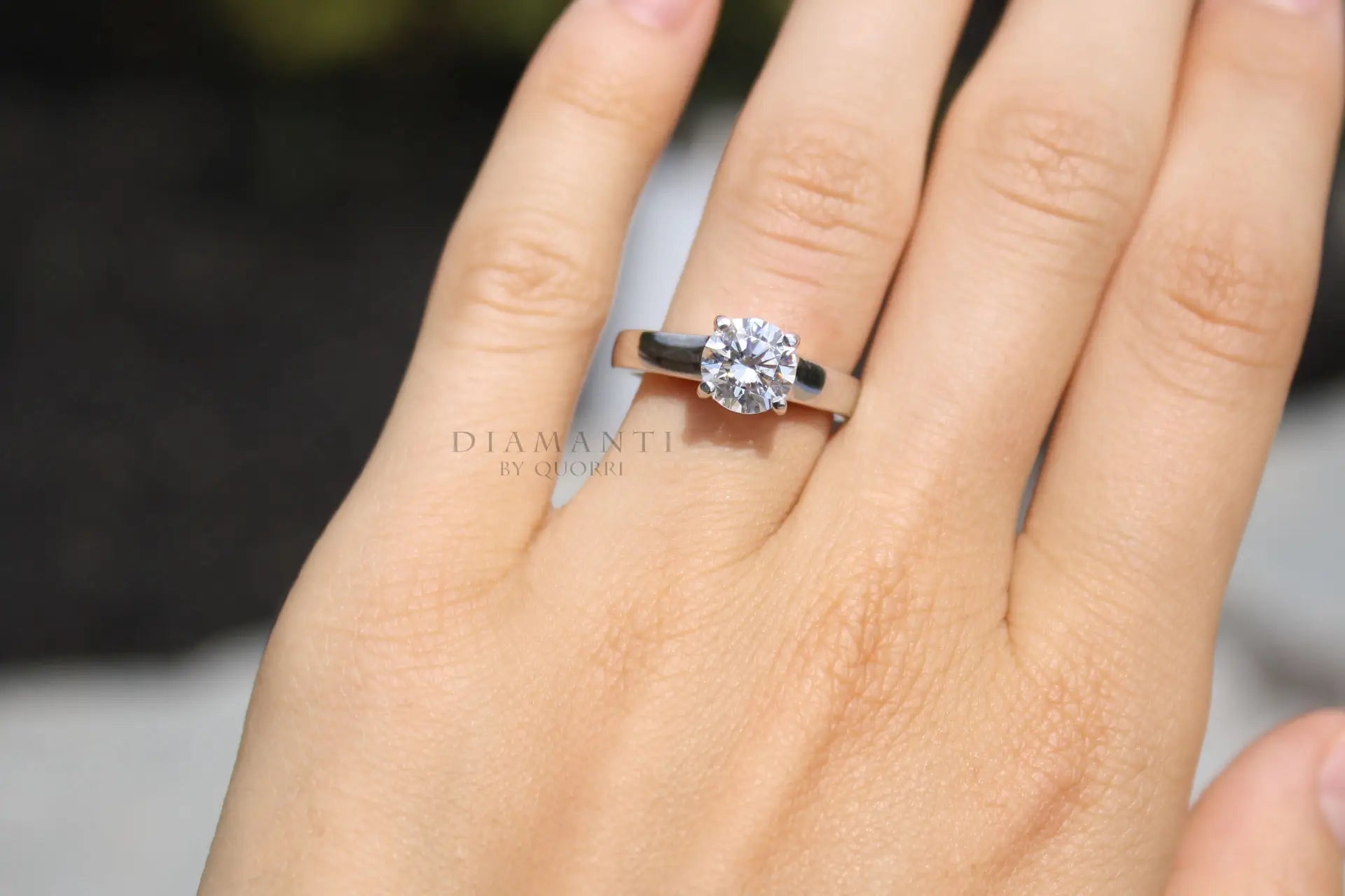 round 14k white gold lab diamond solitaire engagement ring