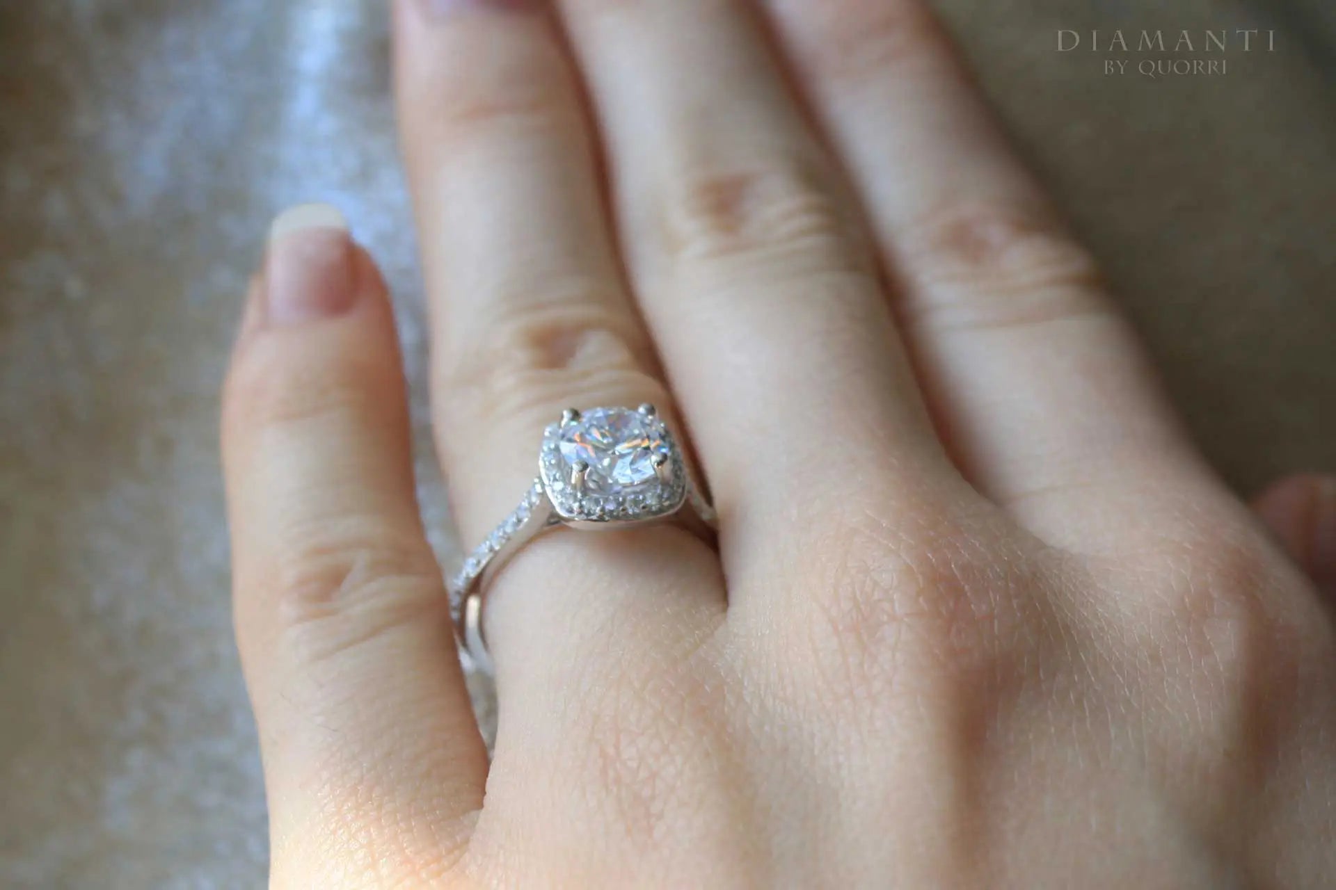 affordable discount platinum accented halo 2 carat lab created diamond engagement rings Quorri Canada