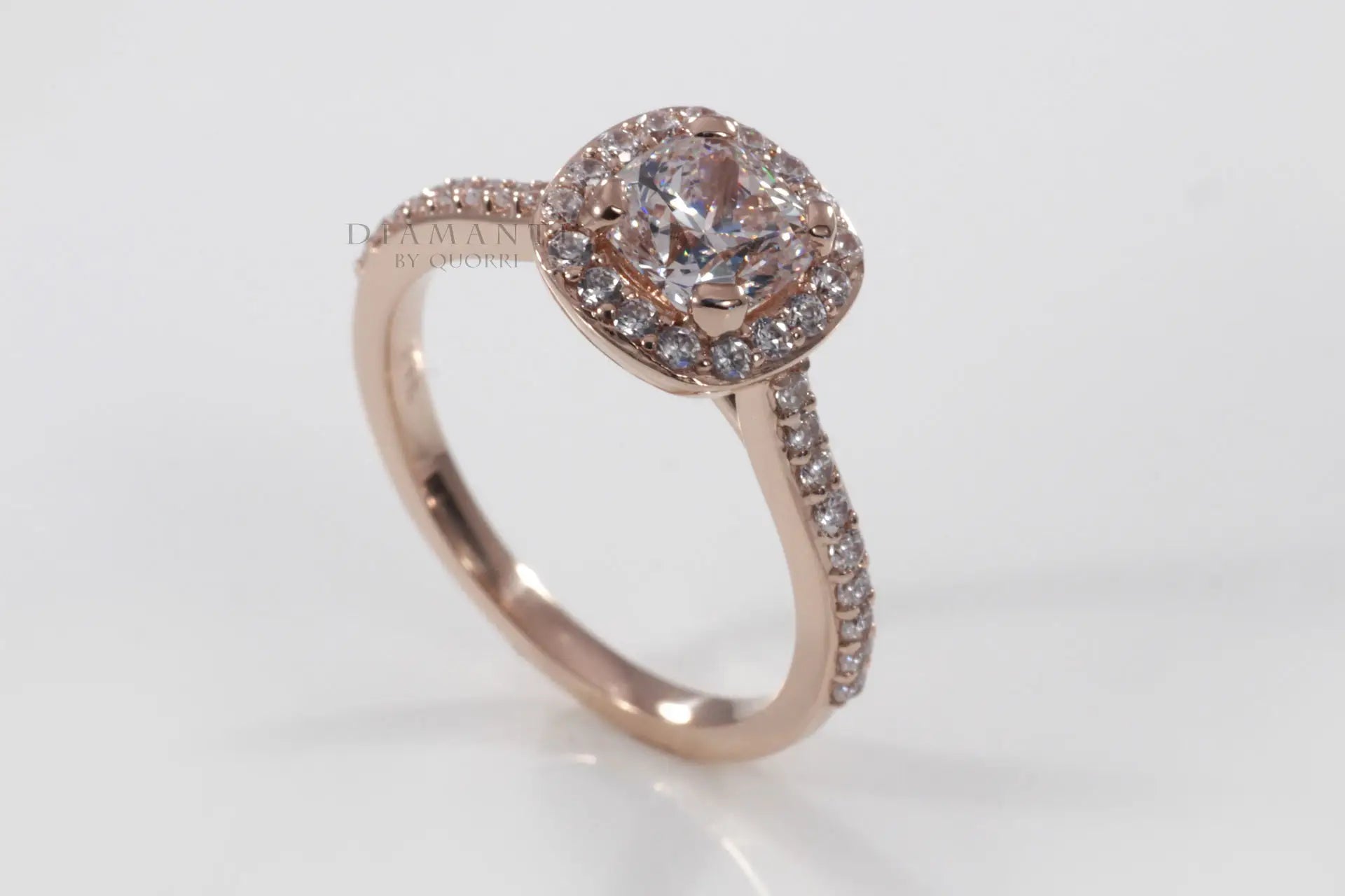 affordable rose gold 2 carat cushion halo lab diamond engagement ring Canada