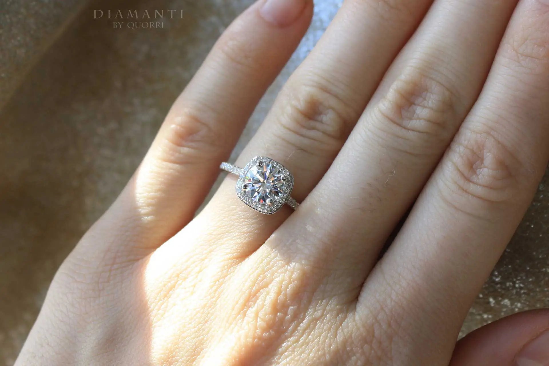 18k white gold 2.5 carat cushion halo lab made diamond engagement ring Canada