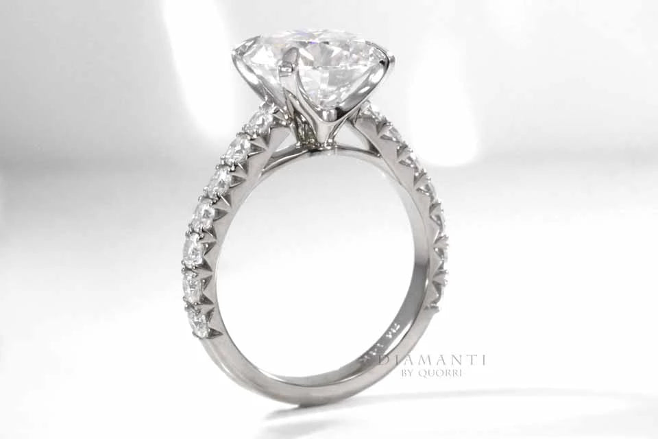 14k white gold 4 claw prong large accented round lab diamond engagement ring
