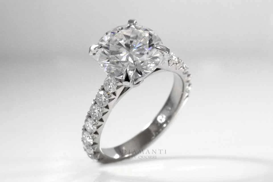 4 claw prong large accented 2ct round lab diamond engagement ring