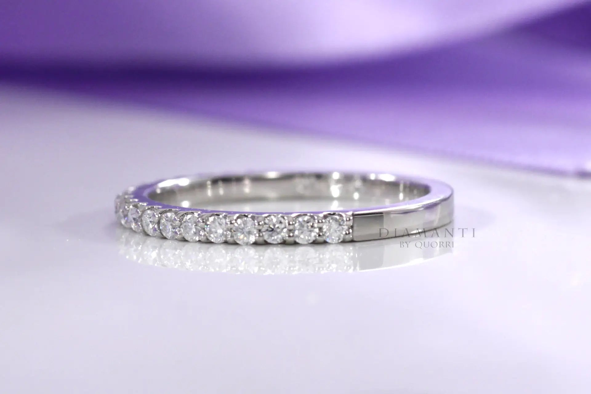 18k white gold affordable designer round accented lab diamond wedding band Quorri