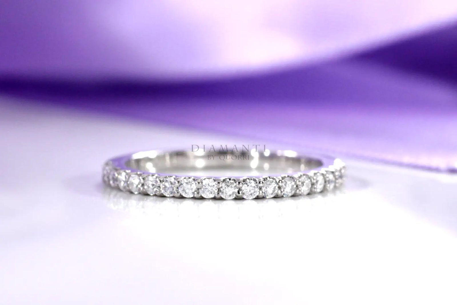 18k white gold affordable designer round accented lab diamond wedding band Quorri