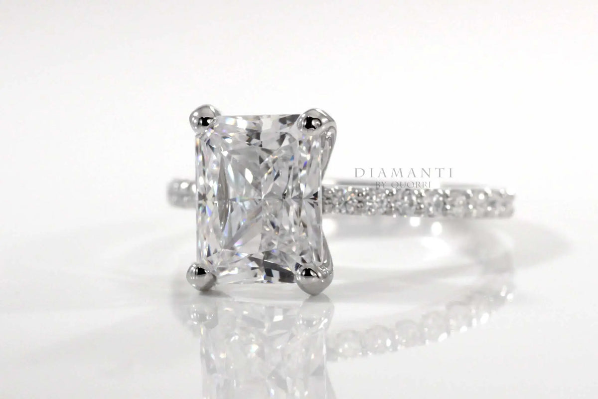 affordable radiant cut lab diamond accented engagement ring