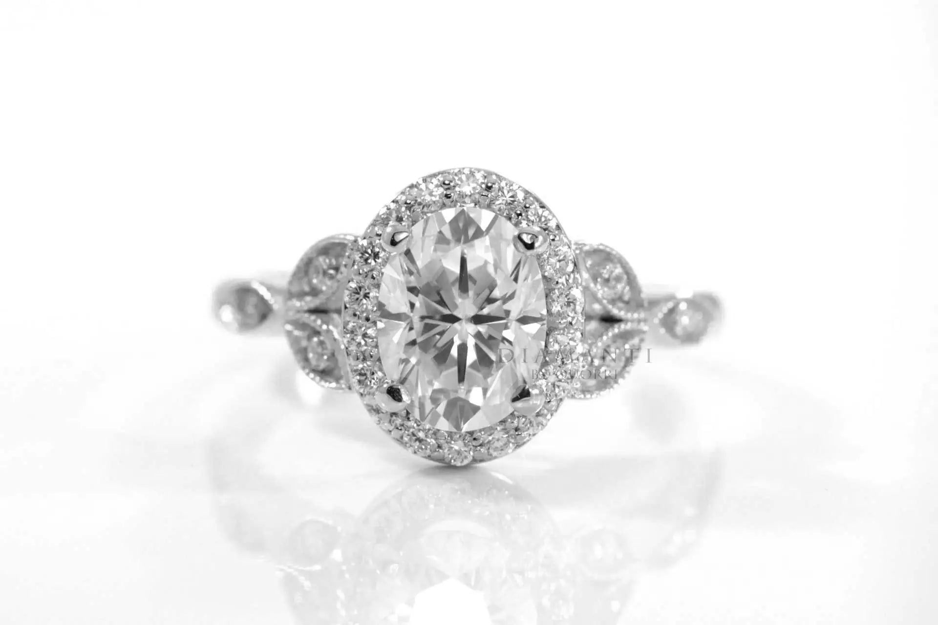platinum vintage 3ct oval lab grown diamond engagement ring