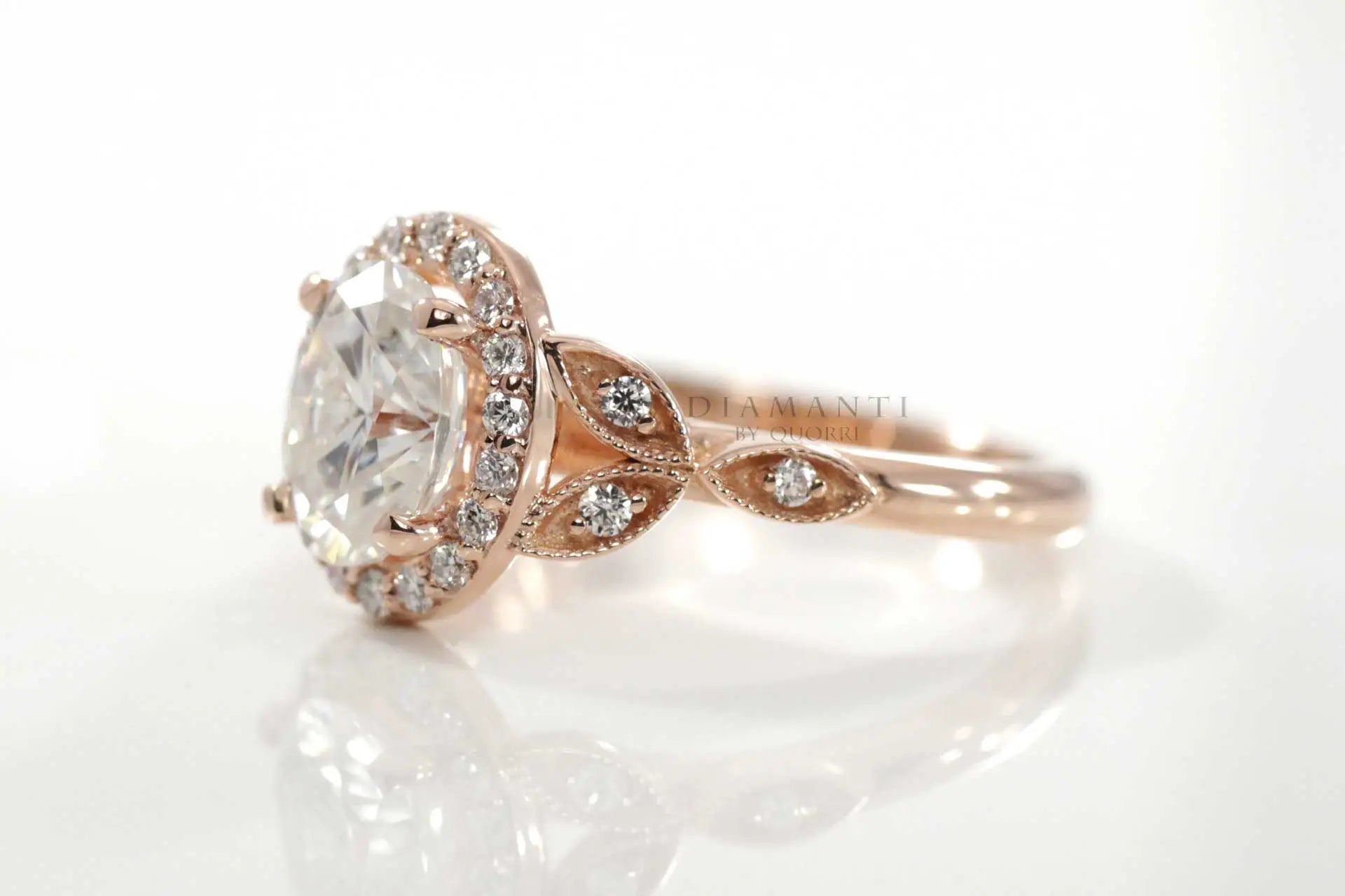 vintage filigree 14k rose gold oval lab diamond engagement ring