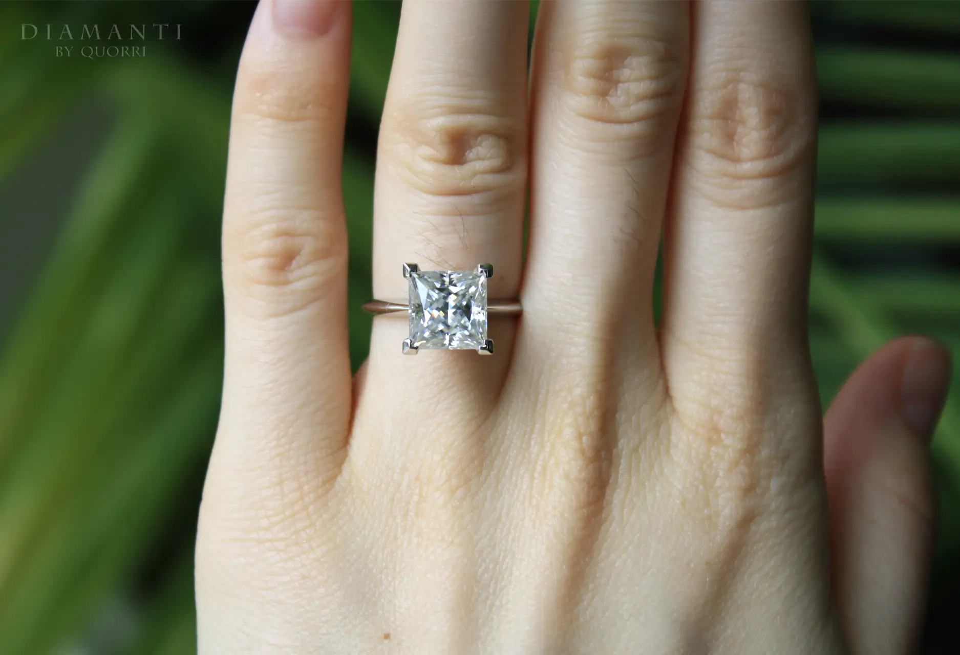 18k white gold v shaped 4 prong princess cut diamond solitaire engagement ring