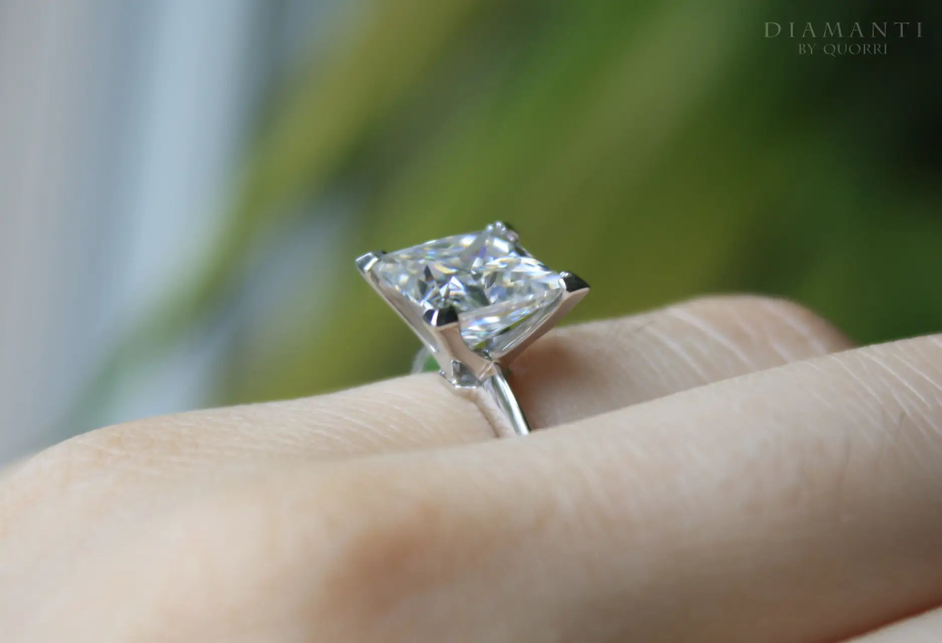 platinum v shaped 4 prong princess cut diamond solitaire engagement ring 