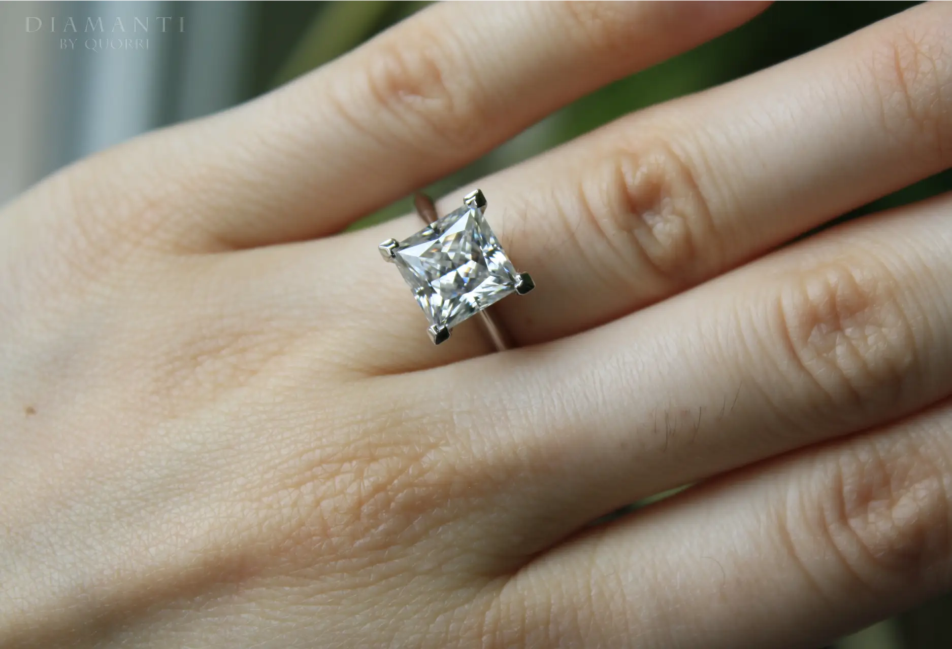 v shaped 4 prong princess cut lab grown diamond solitaire engagement ring