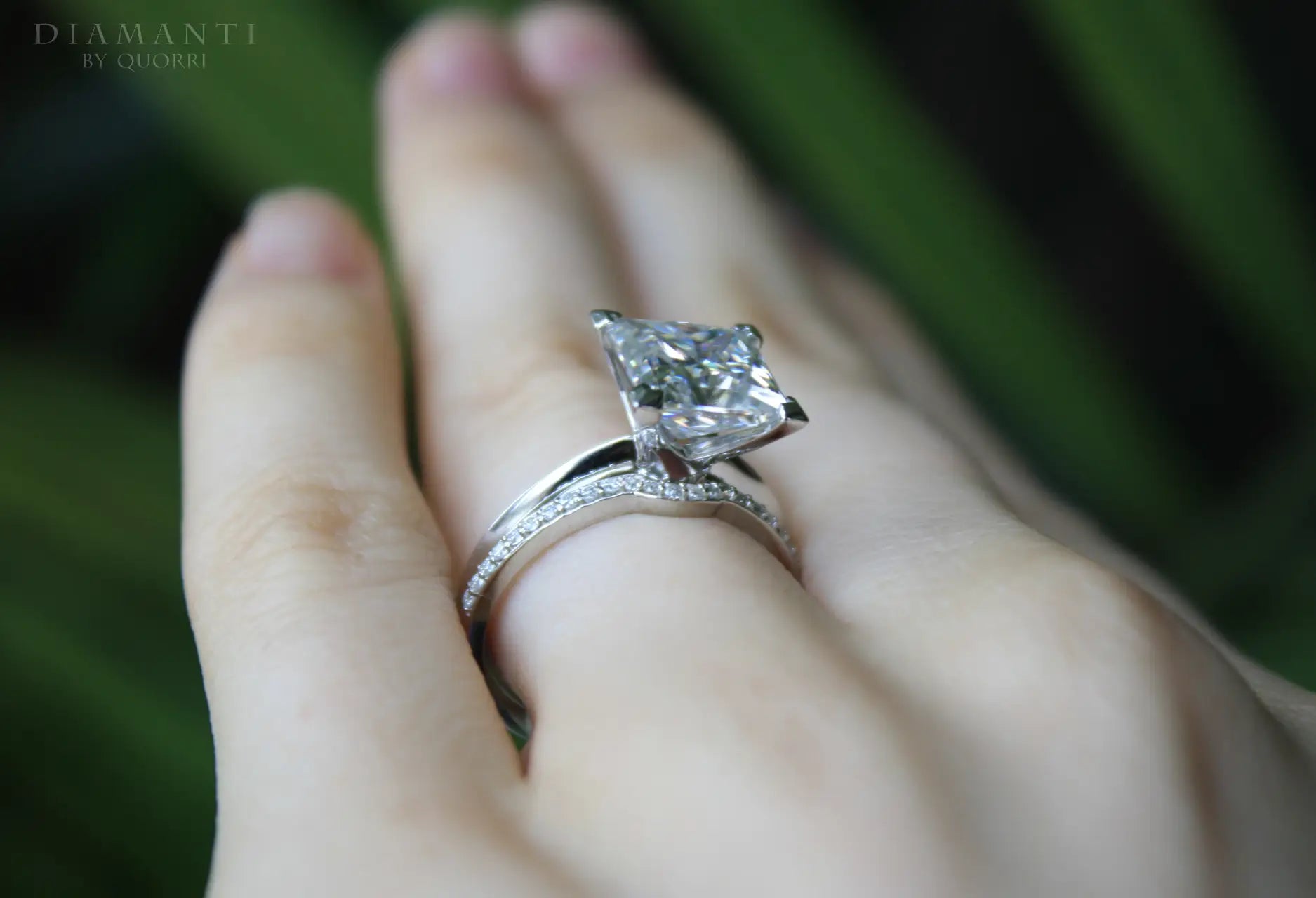affordable v shaped 4 prong princess cut platinum lab diamond solitaire engagement ring