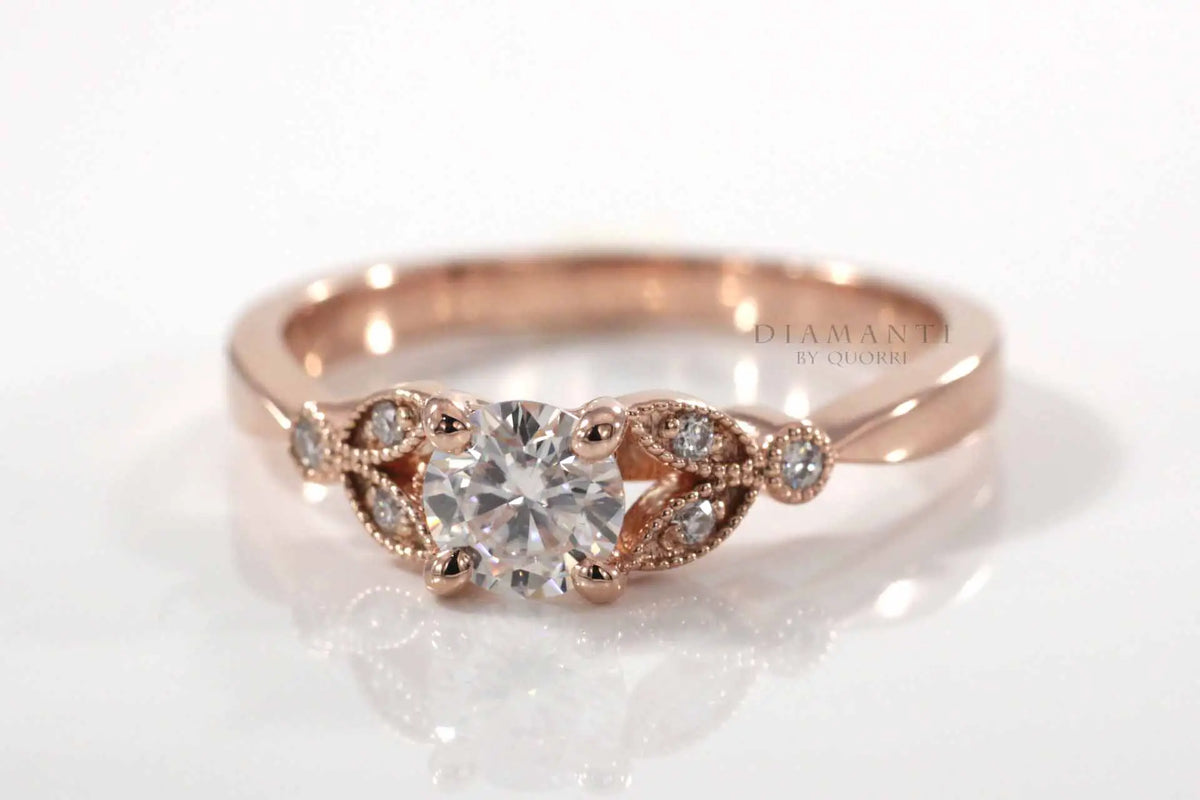 vintage rose gold accented round lab diamond engagement ring Quorri