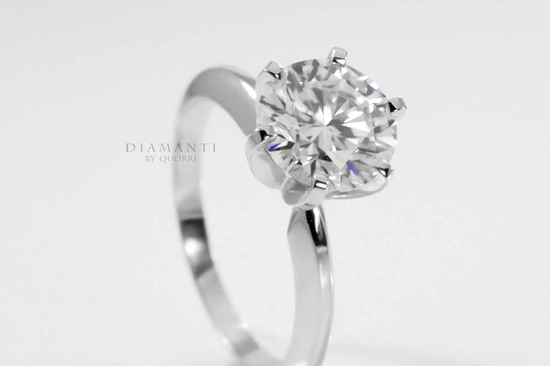 18k white gold six prong round brilliant lab grown diamond solitaire engagement ring