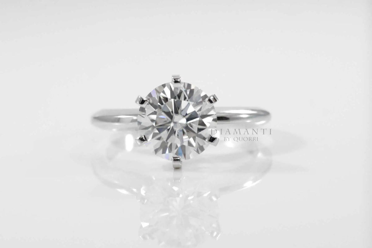 six prong round brilliant lab grown diamond solitaire engagement ring