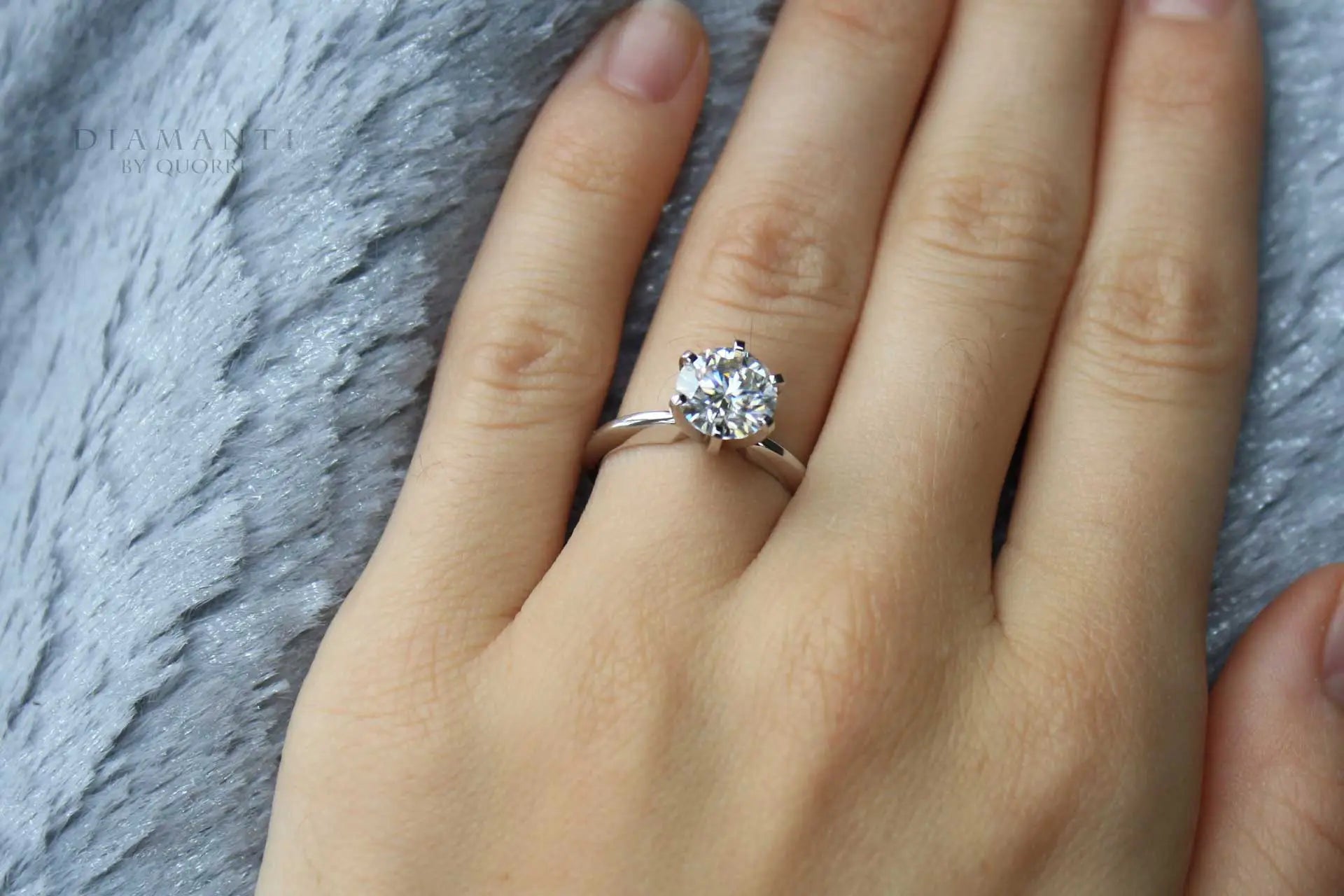six prong round white gold lab diamond solitaire engagement ring Canada