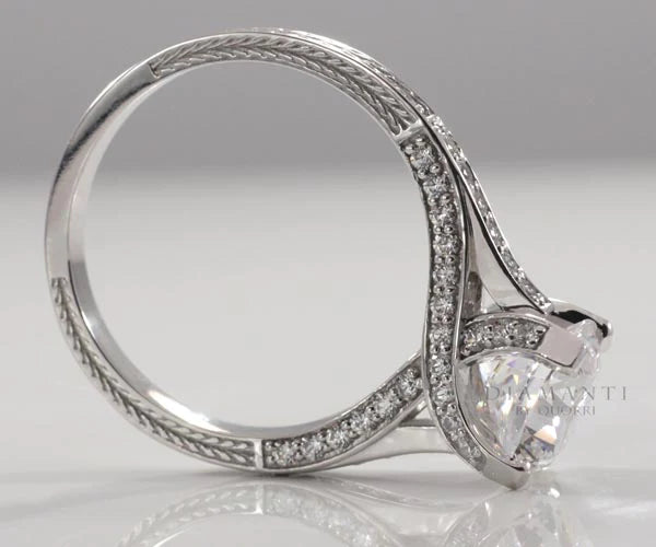 hand engraved diamond accented round brilliant lab diamond engagement ring