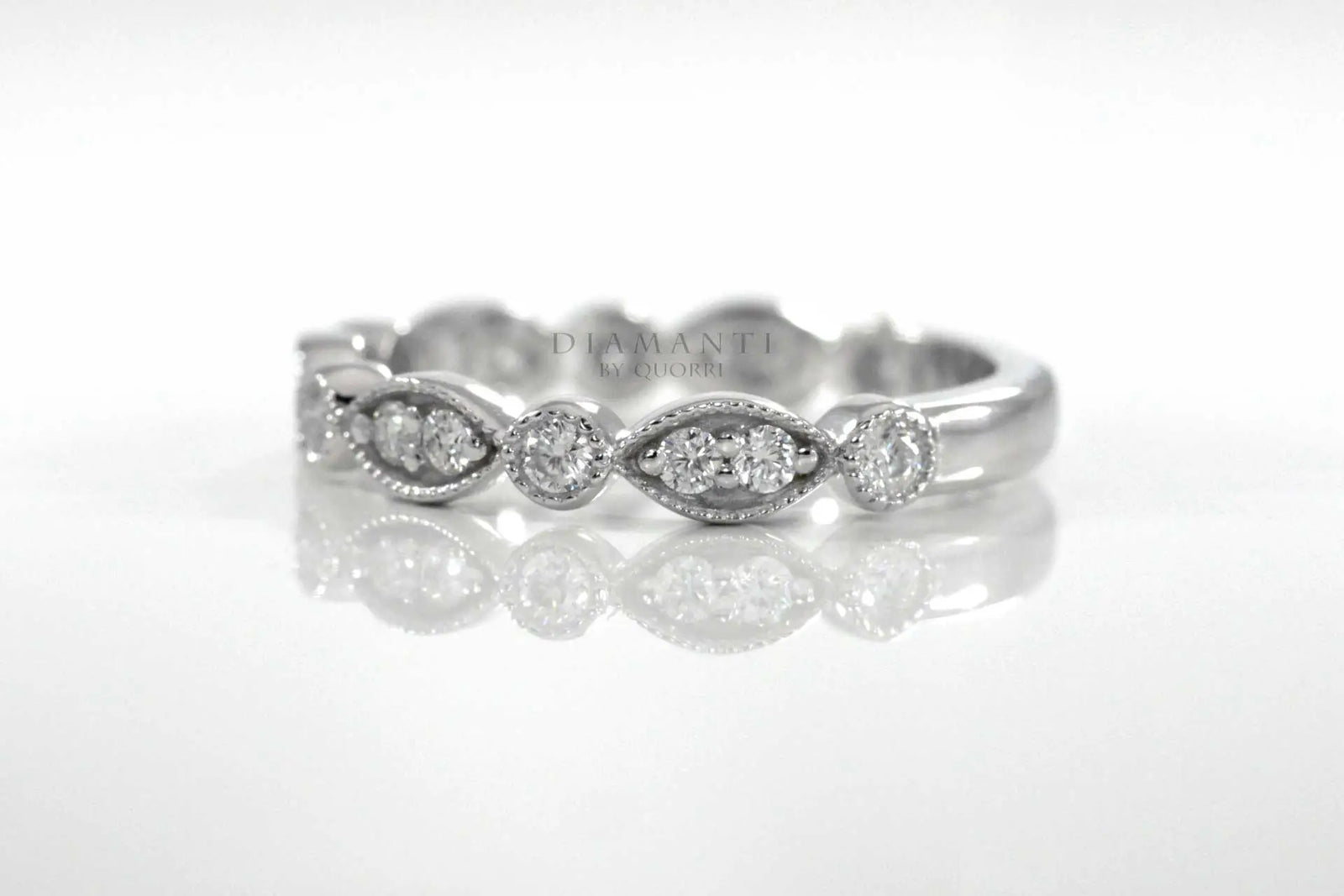 designer hand engraved mill-grain round diamond accented wedding band Quorri Canada