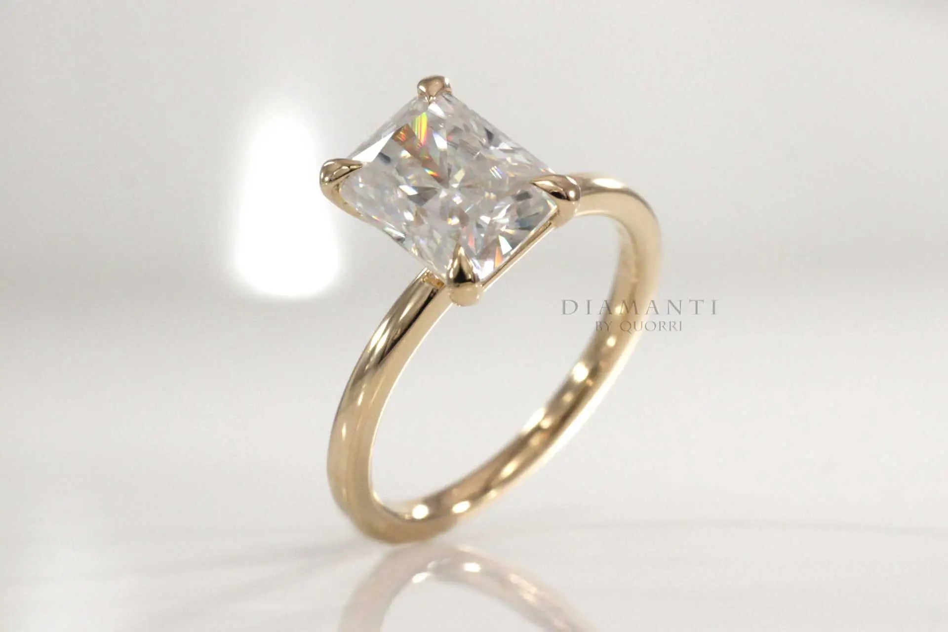 affordable claw prong 14k yellow gold 3 carat radiant lab grown diamond engagement ring Quorri