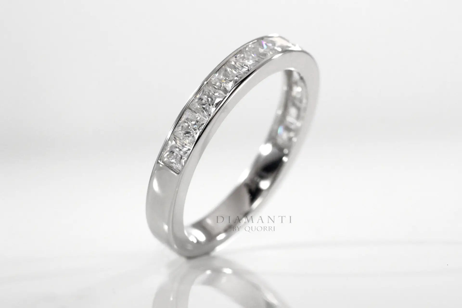 18k white gold designer affordable princess lab diamond wedding anniversary band Quorri